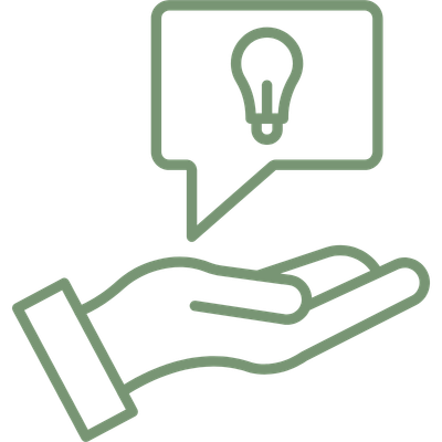 Hand with light bulb in speech bubble