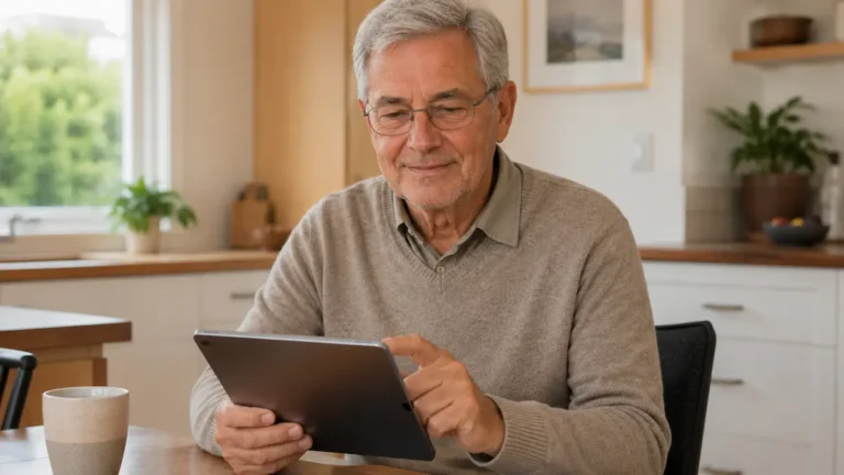 Relaxed older man using tablet