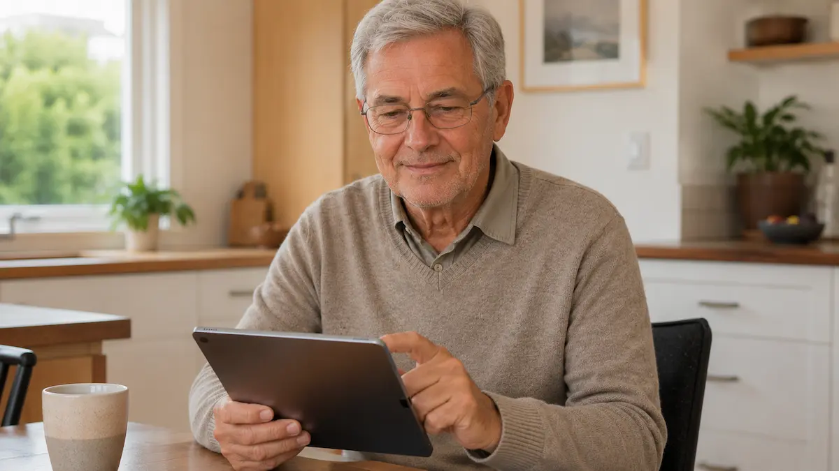 Relaxed older man using tablet